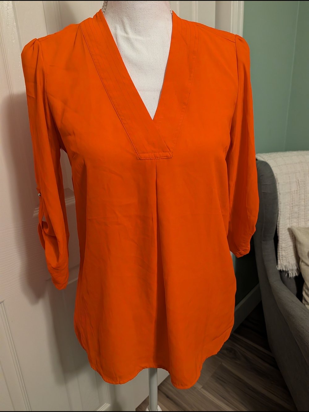 H&M Bright Orange-Red V-Neck Tunic Top